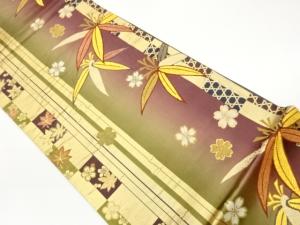 笹に桜・紅葉模様織出し袋帯